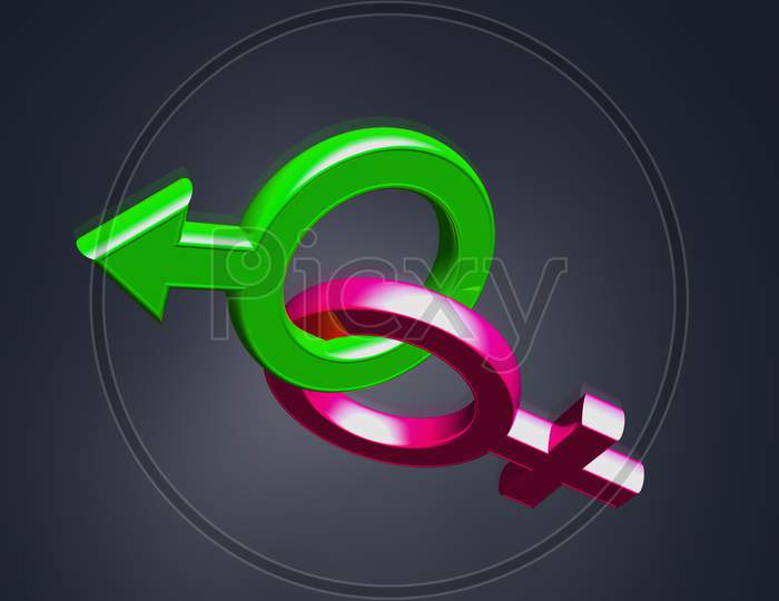 Highly 3D  Rendering Male And Female Symbol In Color Background