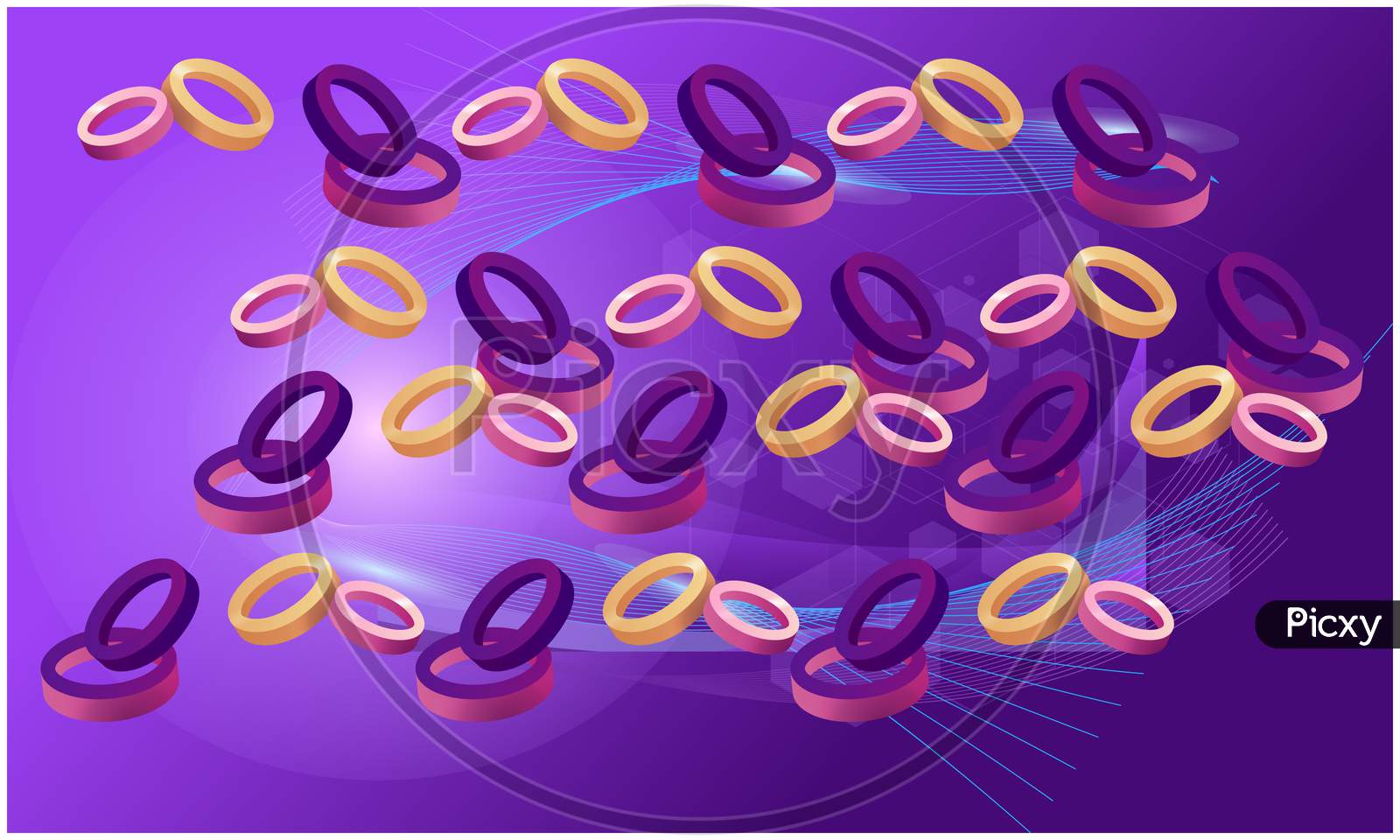 Digital Textile Design Of Various Rings On Abstract Background