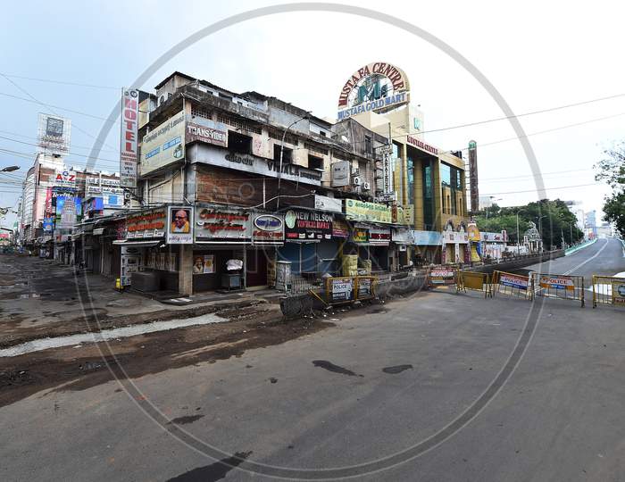 Deserted Road Seen As Shops Are Closed After The Government Imposed A Total Lockdown in Chennai