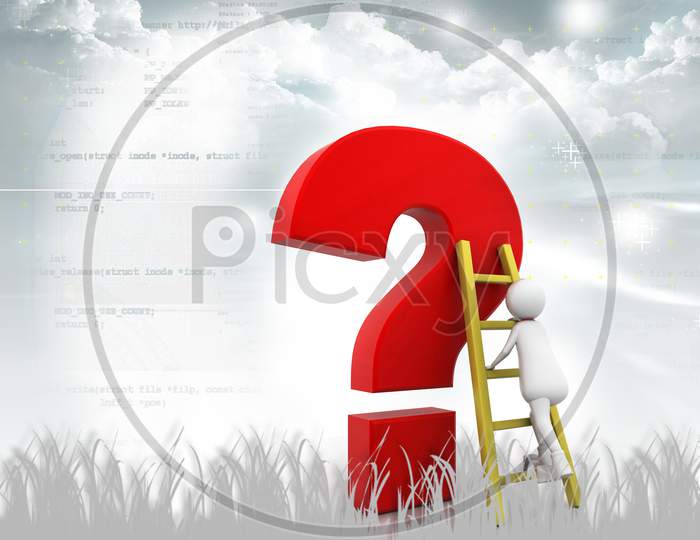 Man Climbing Up The Question Mark In Abstract Background
