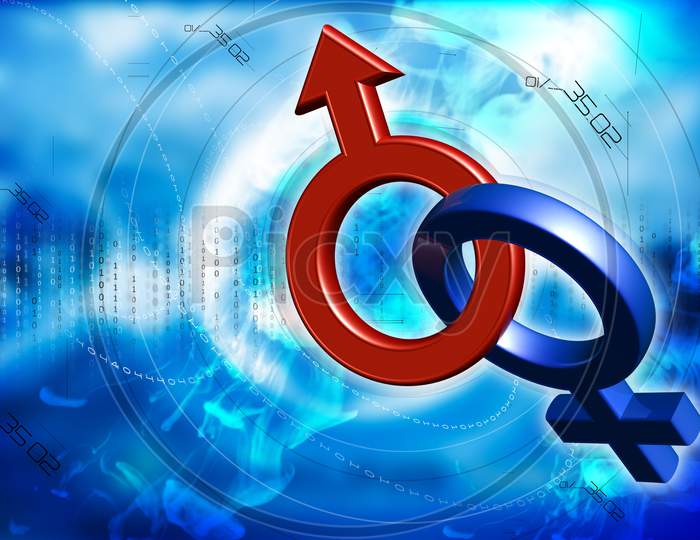 Digital Illustration Of Male And Female Sign In Color Background