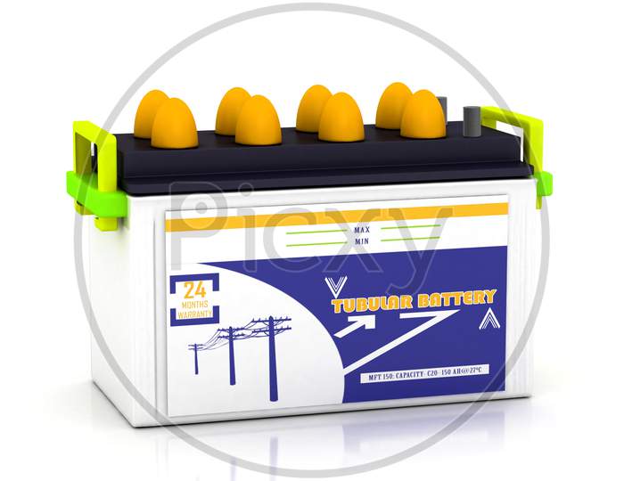 3D Rendering Of Multi Use Car Battery In White Background