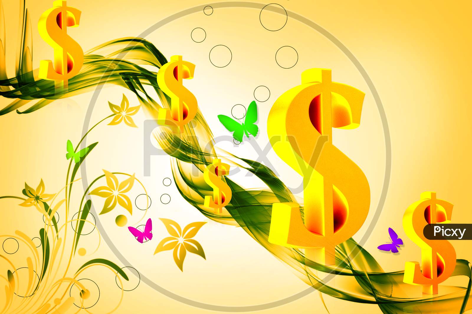 Digital Illustration Of Dollar Sign In Color Background