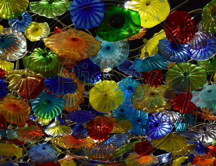 The colourful shiny happy ceiling in Da Nang Vietnam