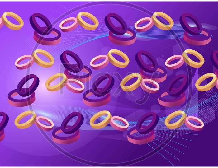 Digital Textile Design Of Various Rings On Abstract Background