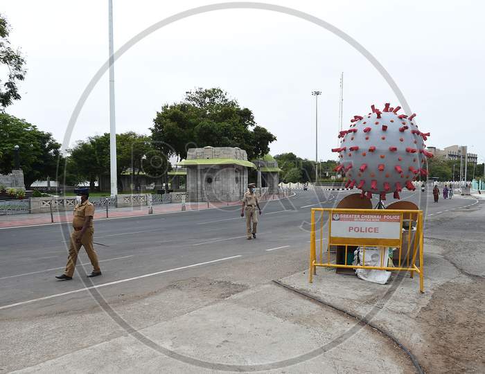 A Coronavirus Theme Based Model On A Road During The Ongoing Total Lockdown, In Chennai