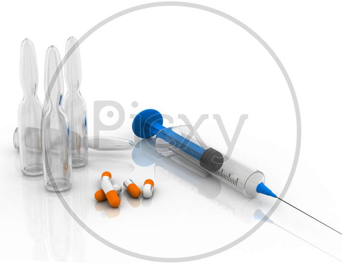 Pills, Syringe And Ampules