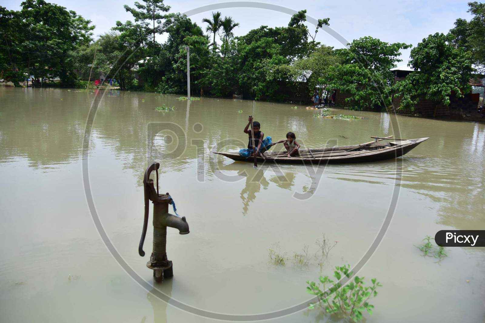 A Partially Submerged Hand Pump Is seen at the flooded Mayong Village In Morigaon District In The Northeastern State Of Assam, India   On June 29,2020.