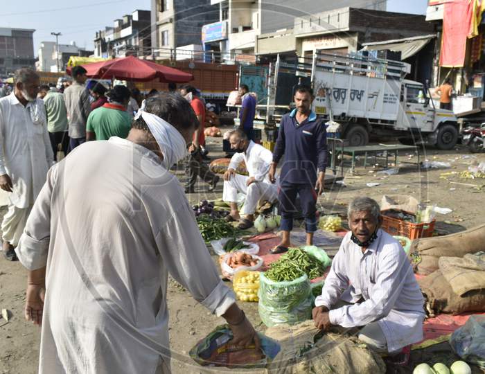 Vegetable Seller In A Market At Morning 8 Am 30 June 2020 At India.