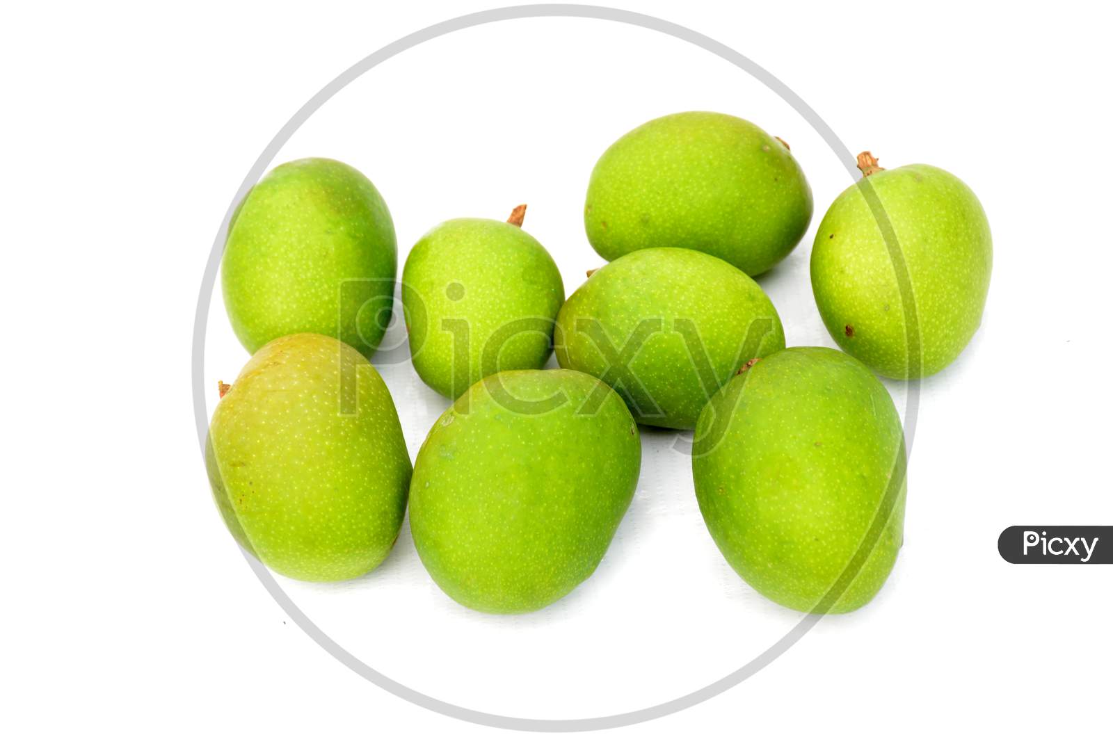 bunch the ripe green mango isolated on white background.