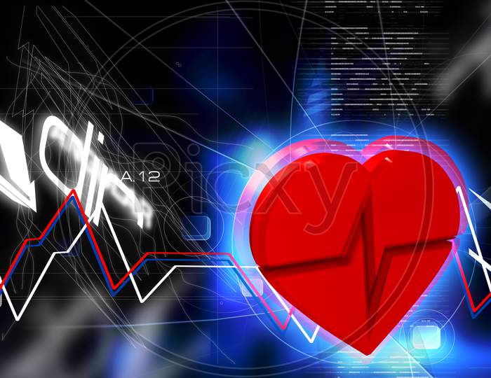 Digital Illustration Of Heart Ecg In Color Background