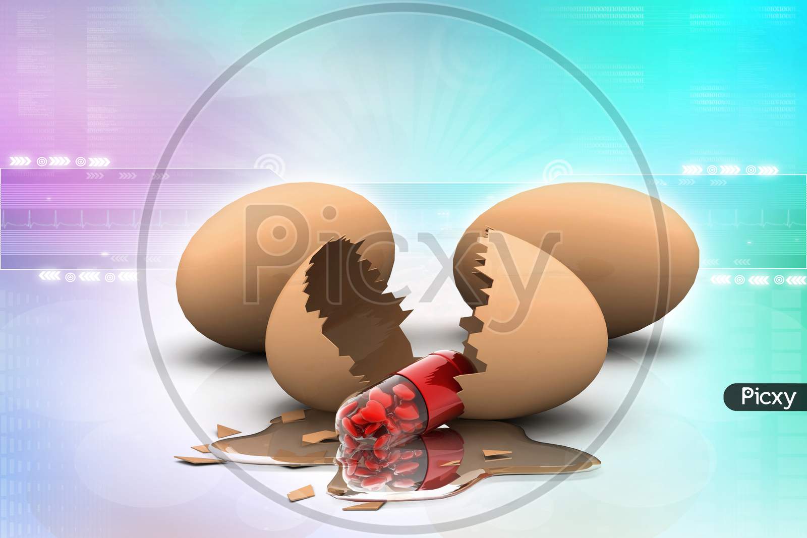 Egg And Heart Filled Pill. Conceptual Design