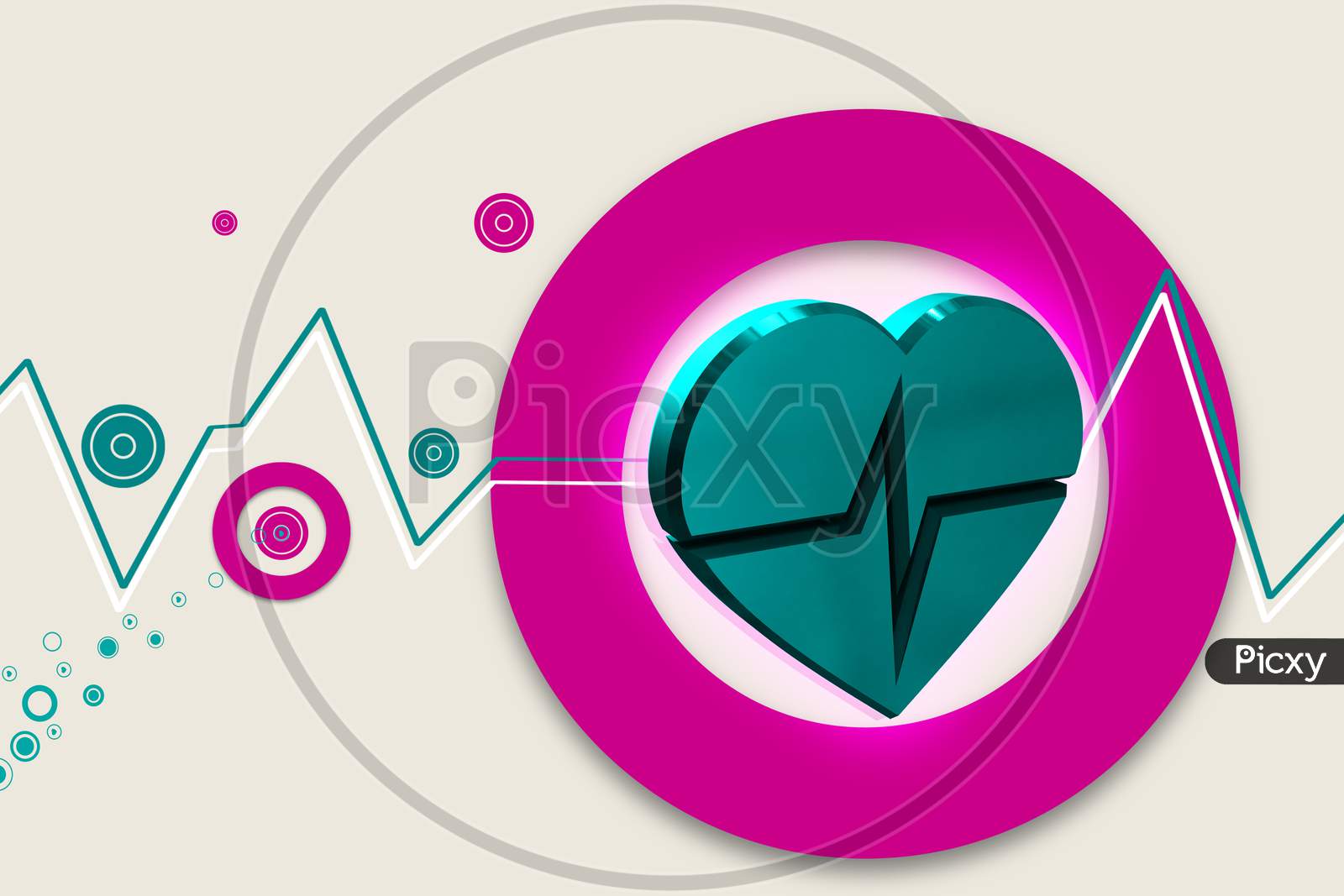 High Quality 3D Rendering Of Heart Ecg In Color Background