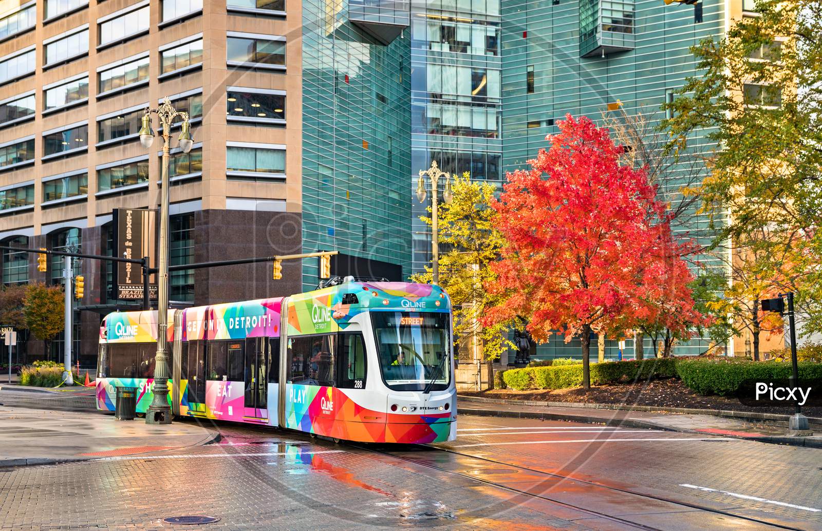 City Tram In Downtown Detroit, United States