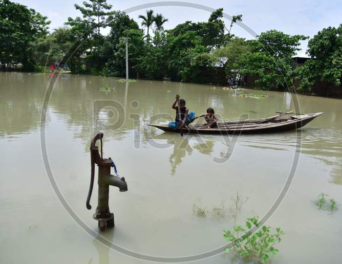 A Partially Submerged Hand Pump Is seen at the flooded Mayong Village In Morigaon District In The Northeastern State Of Assam, India   On June 29,2020.