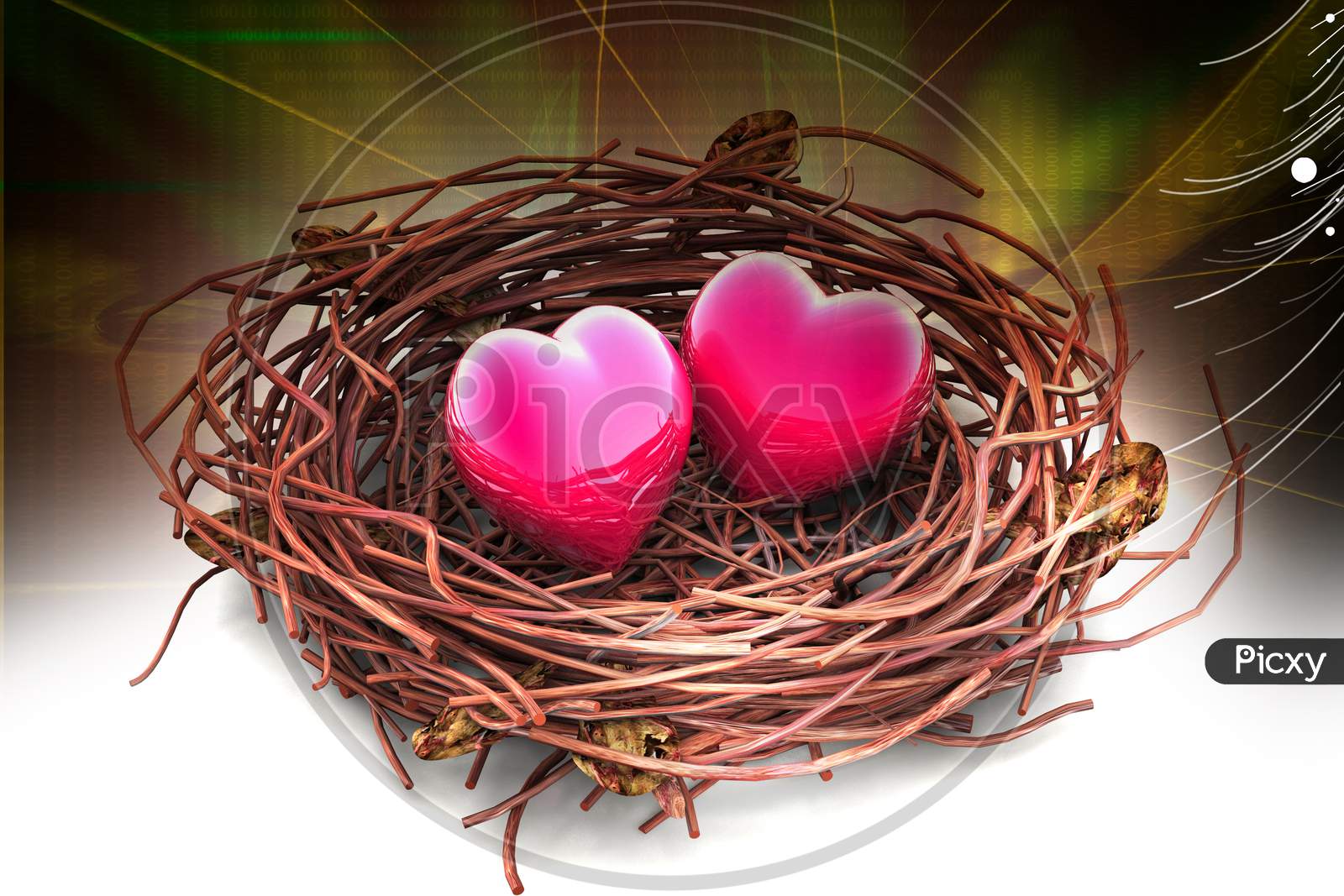 Two Love Hearts In Being Protected In A Nest. Conceptual Design