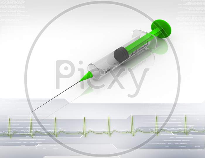 Syringe On Abstract Medical   Background.