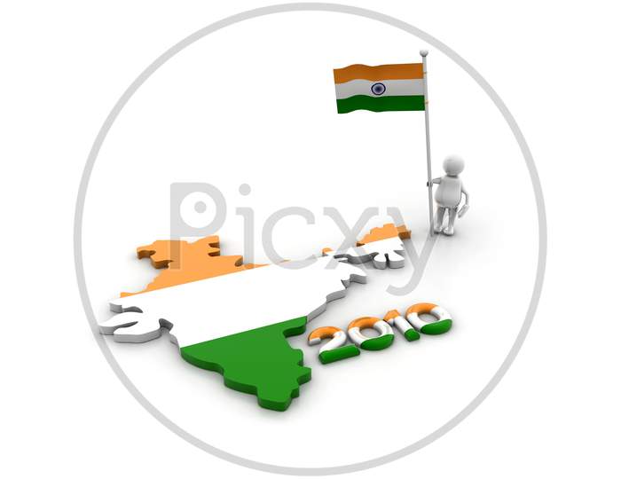 Person With Indian Flag And Map