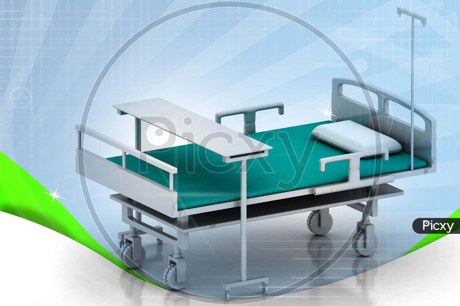 3D Multi Use Hospital Bed In Abstract White Background