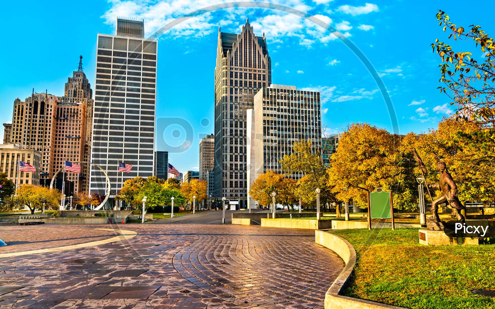 Downtown Detroit From Hart Plaza. Usa