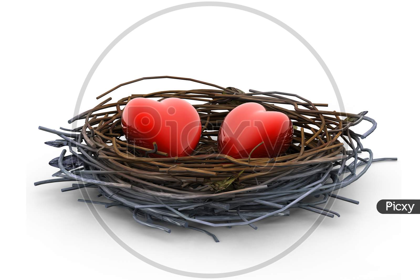 Two Love Hearts In Being Protected In A Nest. Conceptual Design