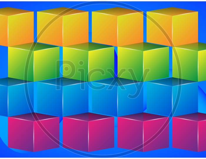 Digital Textile Design Of Various Cubes On Abstract Background
