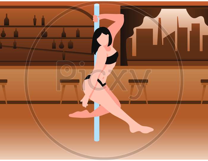 Girl Is Dancing In A Bar With A Pole