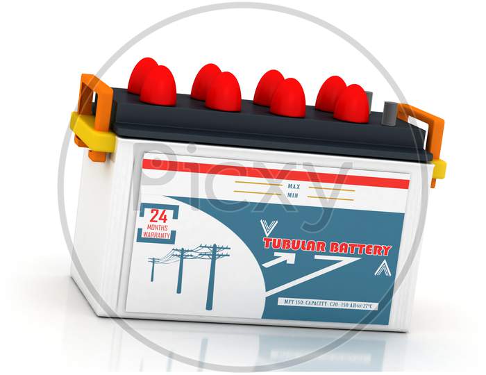 3D Multi Use Car Battery In White Background