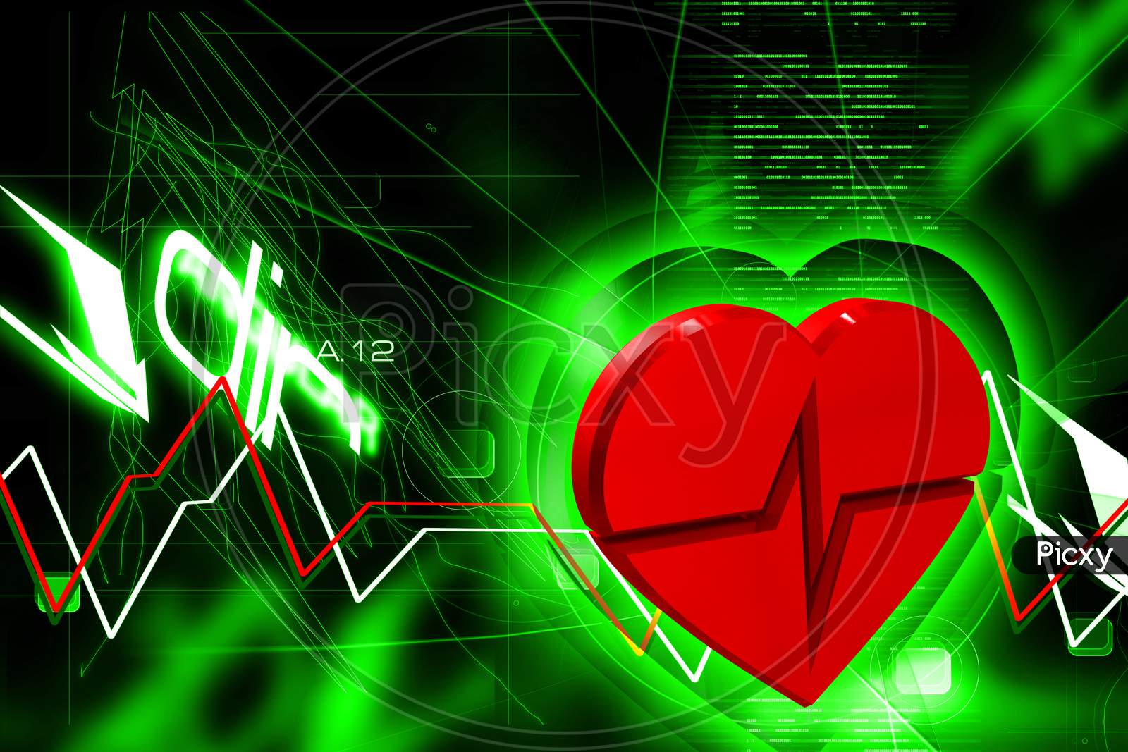 Digital Illustration Of Heart Ecg In Color Background
