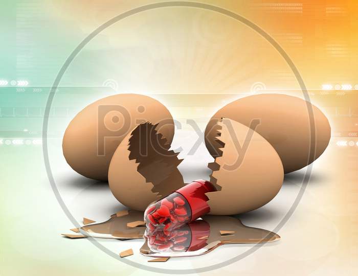 Egg And Heart Filled Pill. Conceptual Design