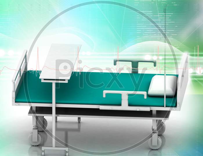 3D Multi Use Hospital Bed In Abstract Background