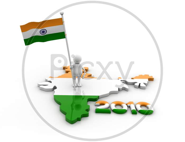 Person With Indian Flag And Map