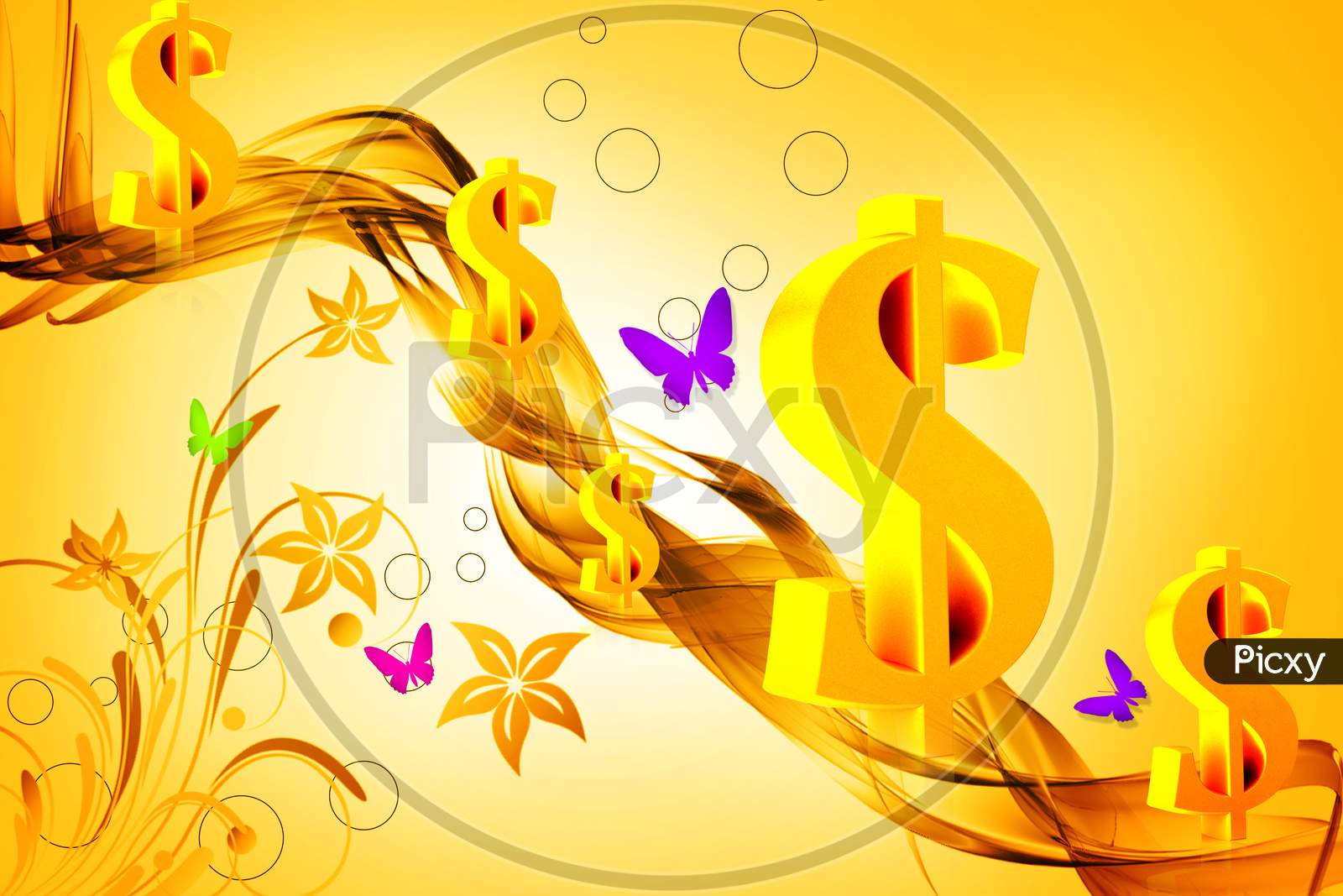 Digital Illustration Of Dollar Sign In Color Background