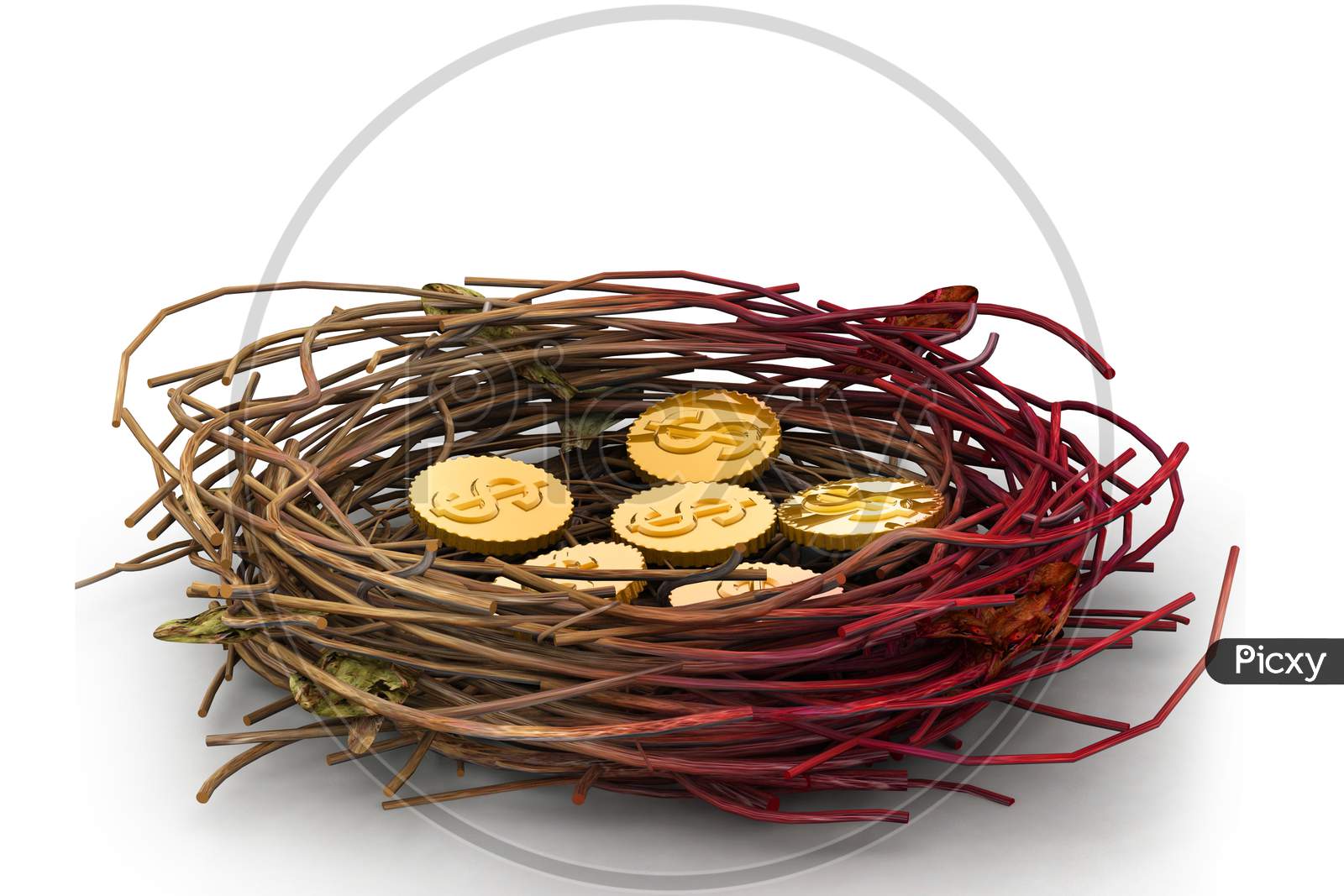 Dollar Coins In Being Protected In A Nest. Conceptual Design