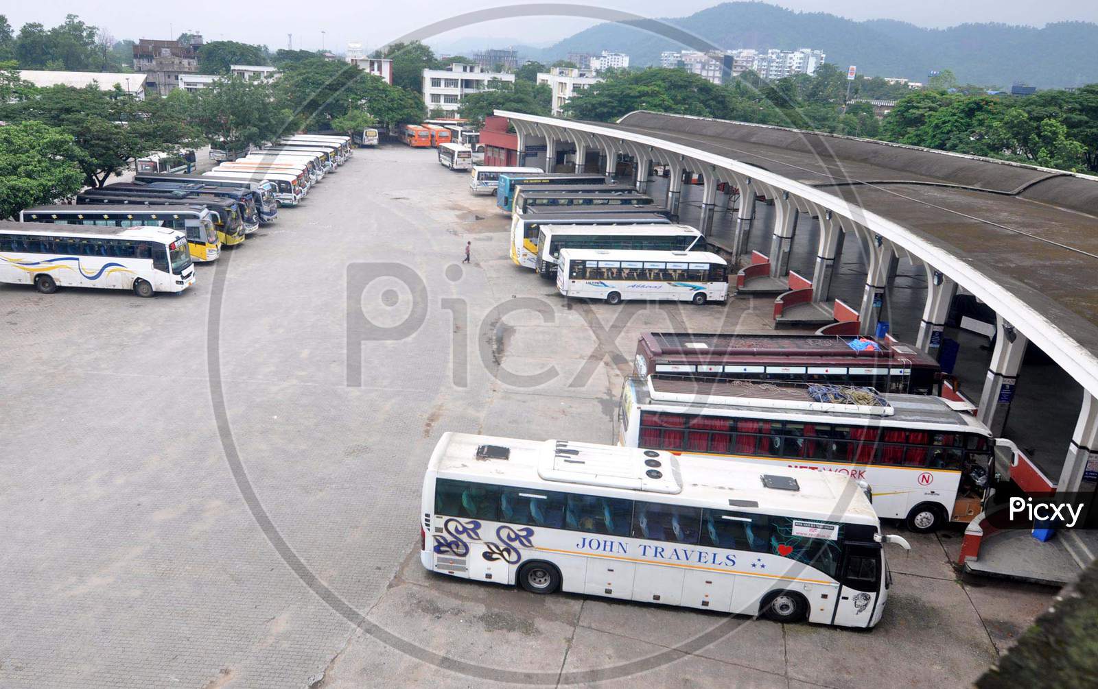 Buses Parked At The ISBT Following The Assam Government's Decision To Impose Total Lockdown To Curb The Spread Of Novel Coronavirus, In Guwahati on June 29, 2020.