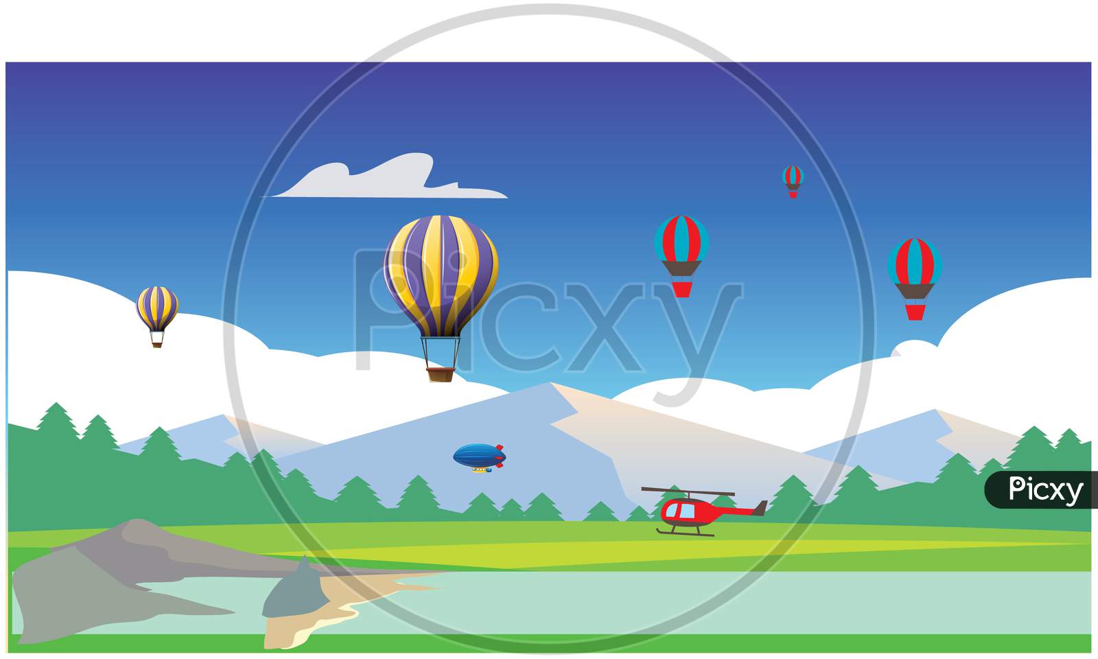 Hot Air Balloon Flying On Picnic Spot
