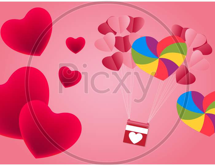 Red And Rainbow Hearts On Abstract Background
