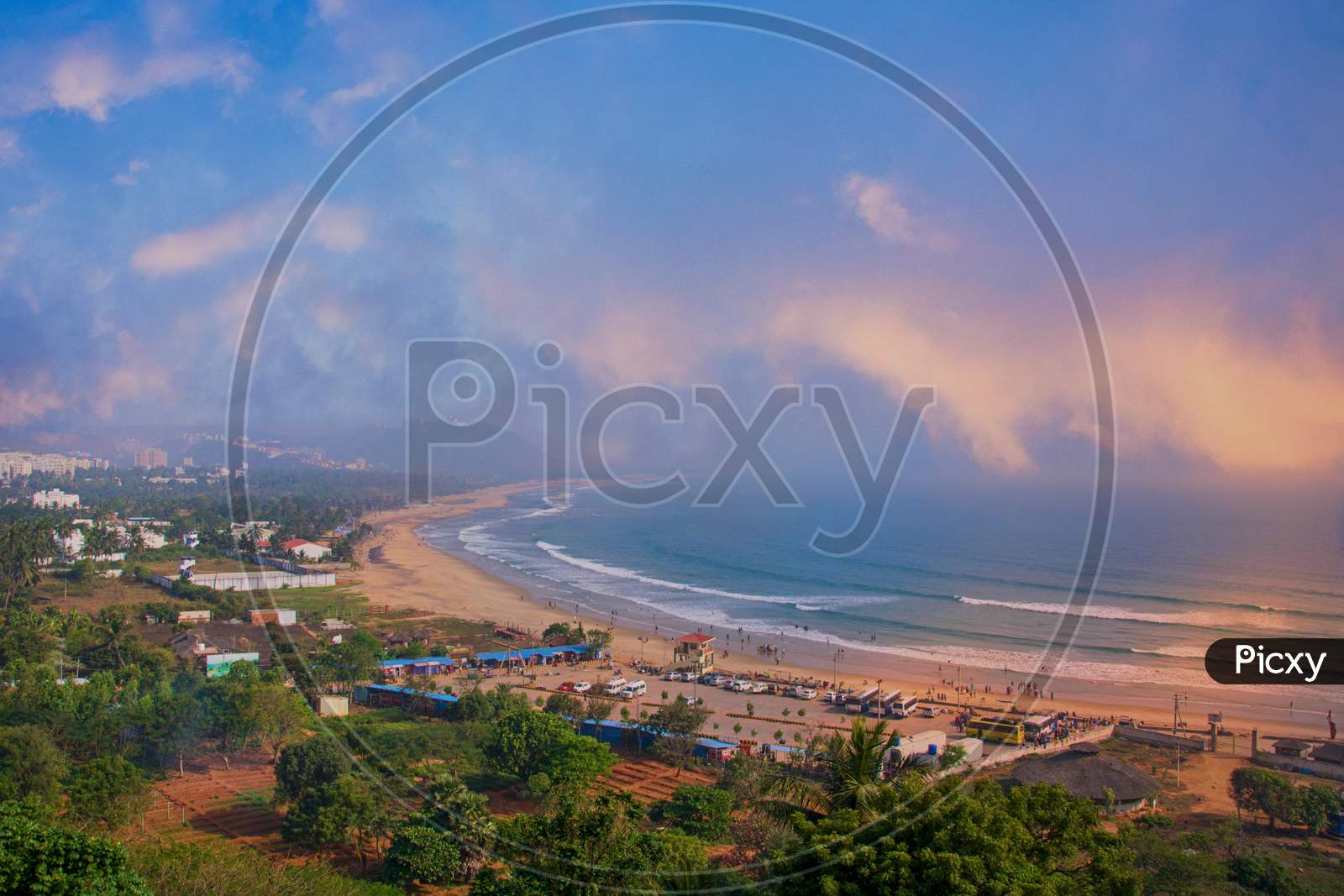 Panorama of Rushikonda beach, Vizag / Visakhapatnam, Andra Pradesh, India.