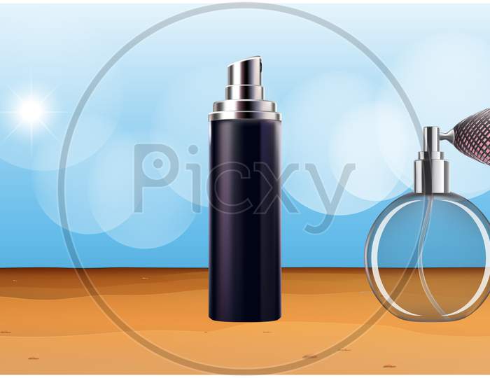 Mock Up Illustration Of Couple Perfume On Abstract Background