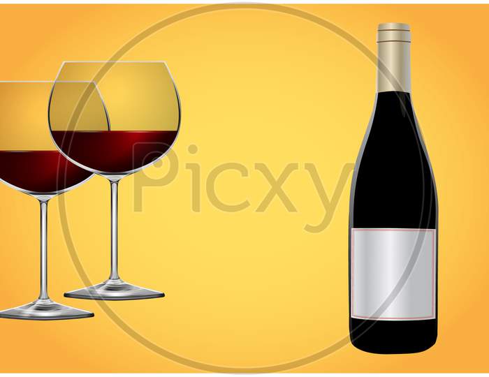 Wine Bottle And Glass On Abstract Background