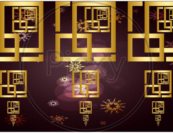 Digital Textile Illustration Design Of Gold Square Art