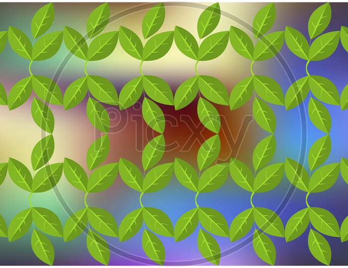 Digital Textile Design Of Green Leaves On Abstract Background