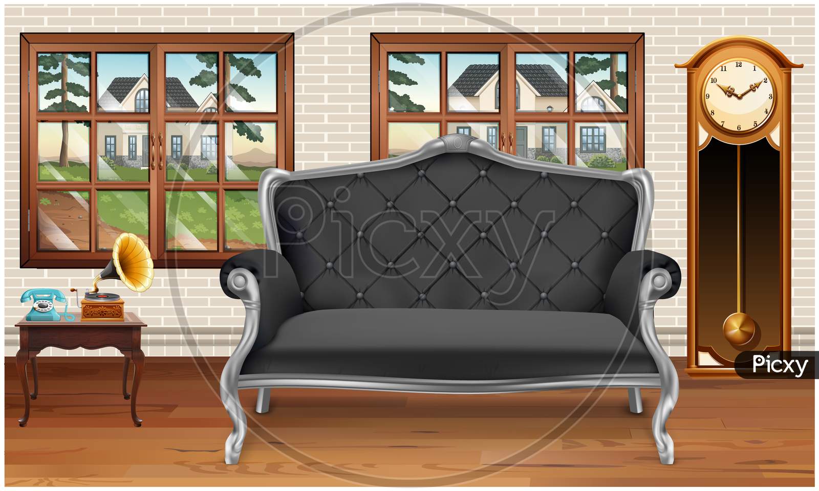 Mock Up Illustration Of Gray Couch In A Lounge