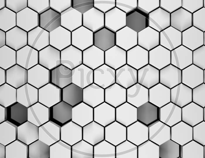 Hexagonal Abstract 3D Background, White Wall With Hexagonal Pattern 3D Rendering In Vertical Portrait Orientation