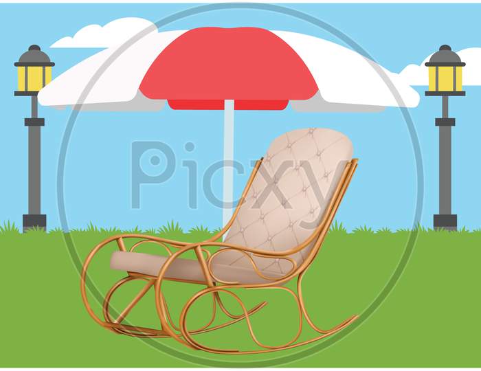 Mock Up Illustration Of Rocking Chair In A Garden