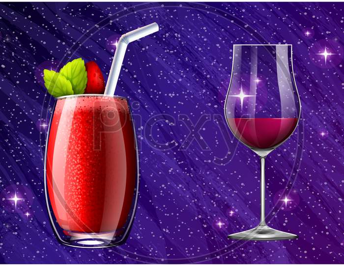 Different Types Of Strawberry Juice Glass On Abstract Background