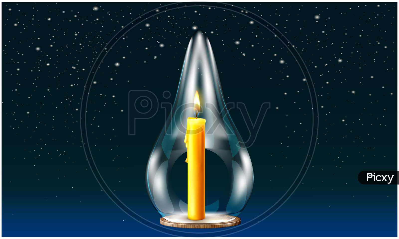 Burning Candle In The Glass On Abstract Dark Background