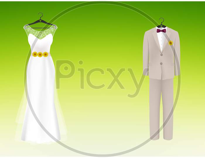 Mock Up Illustration Of Wedding Dress On Abstract Background