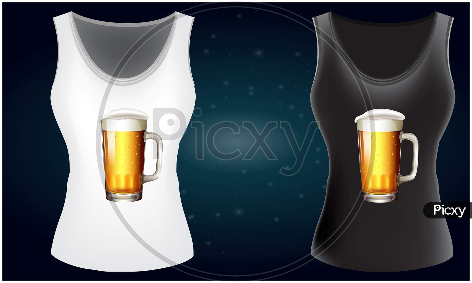 Mock Up Illustration Of Female Fashion Wear With Beer Mug Art On Abstract Background
