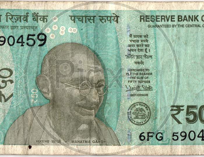 Close Up Of Indian 50 Rupee Notes - Fifty Hundred New Note